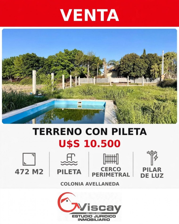 VENDO TERRENO CON PILETA U$D 10.500